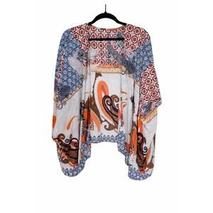 Womens Western Boho Paisley Kimono One Size 100% Cotton Open Front Cover Up